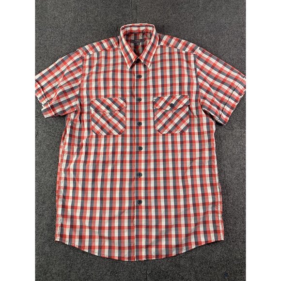 TILLEY Endurables Mens  Short Sleeve Button Up Shirt Size M Red/Gray - Picture 1 of 7